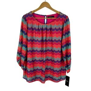 NWT Calessa Chevron Stripe‎ Blouse Size 1X Multicolor Boho Chic Colorful Hippie